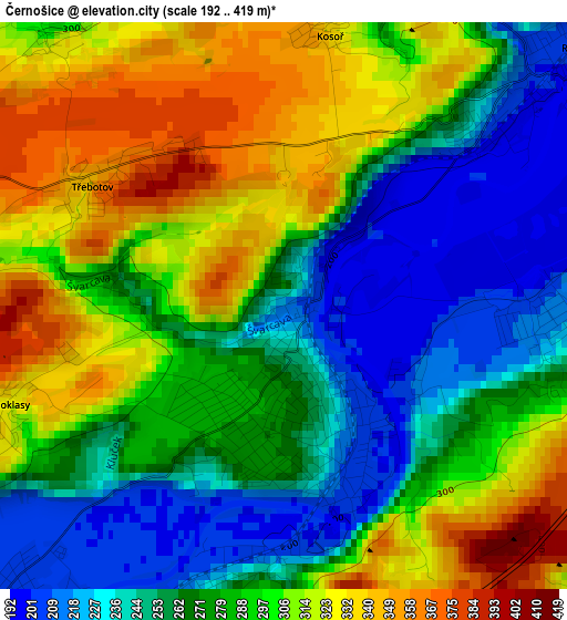 Černošice elevation map