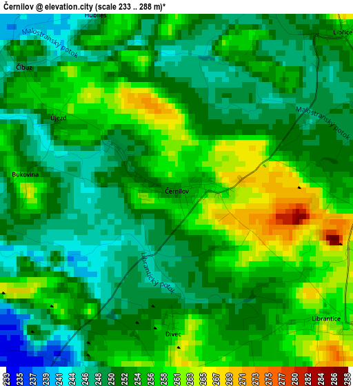 Černilov elevation map