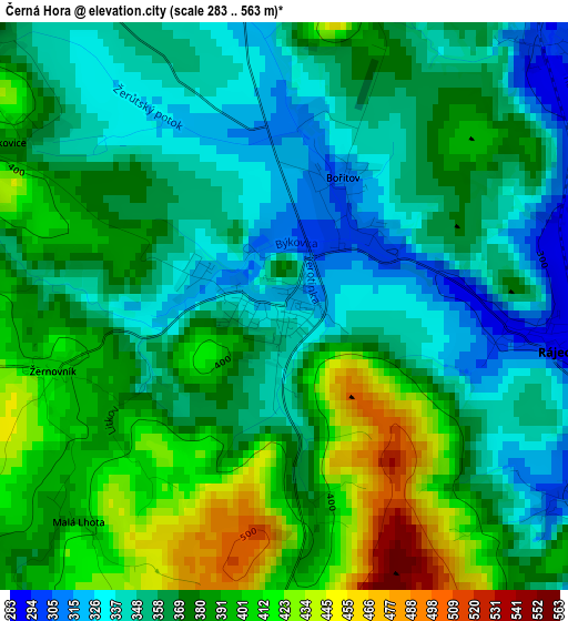 Černá Hora elevation map