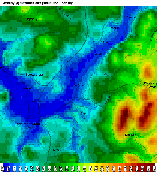 Čerčany elevation map