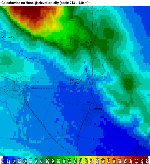 Čelechovice na Hané elevation map