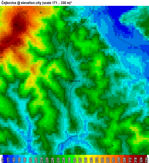 Čejkovice elevation map