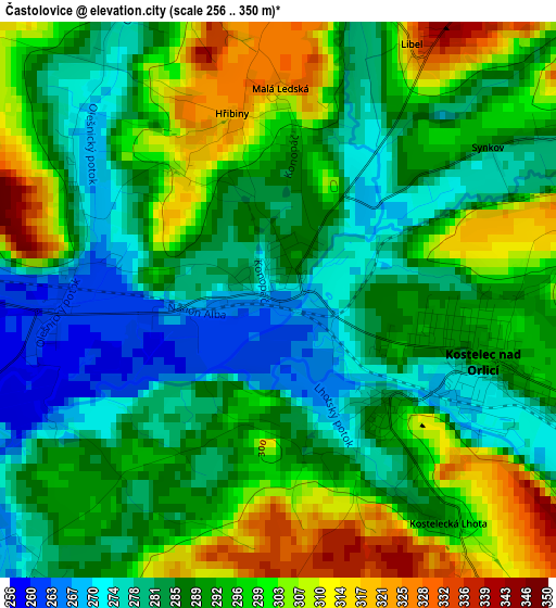 Častolovice elevation map