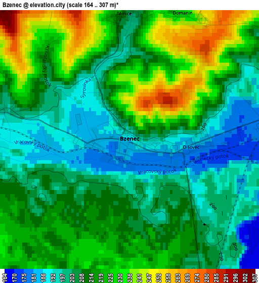 Bzenec elevation map