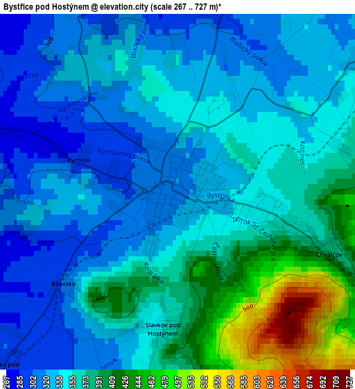 Bystřice pod Hostýnem elevation map