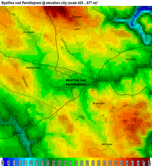 Bystřice nad Pernštejnem elevation map