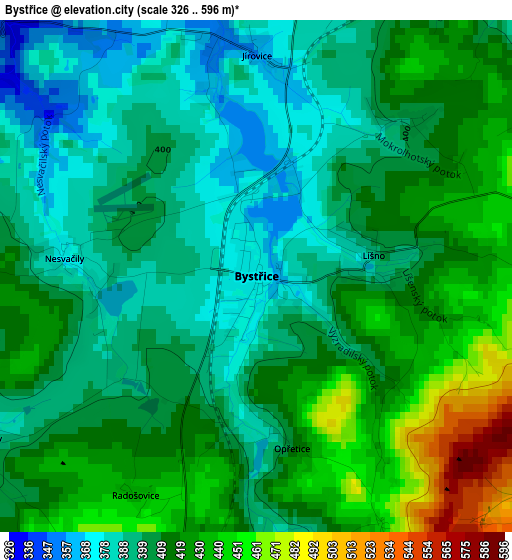 Bystřice elevation map