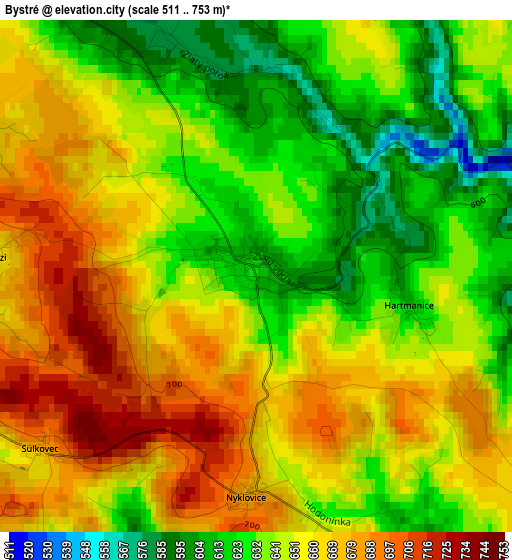 Bystré elevation map