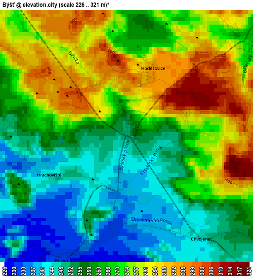 Býšť elevation map