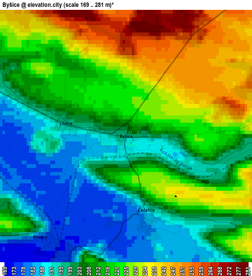 Byšice elevation map