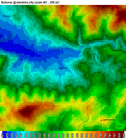 Bukovec elevation map