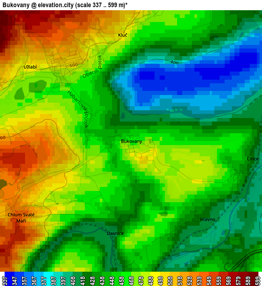 Bukovany elevation map