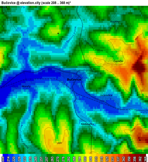 Bučovice elevation map