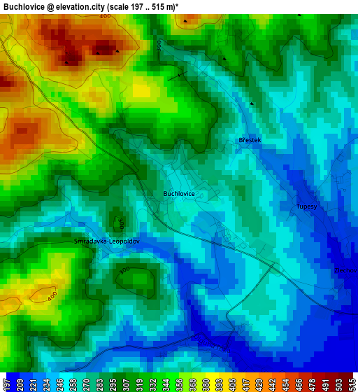 Buchlovice elevation map