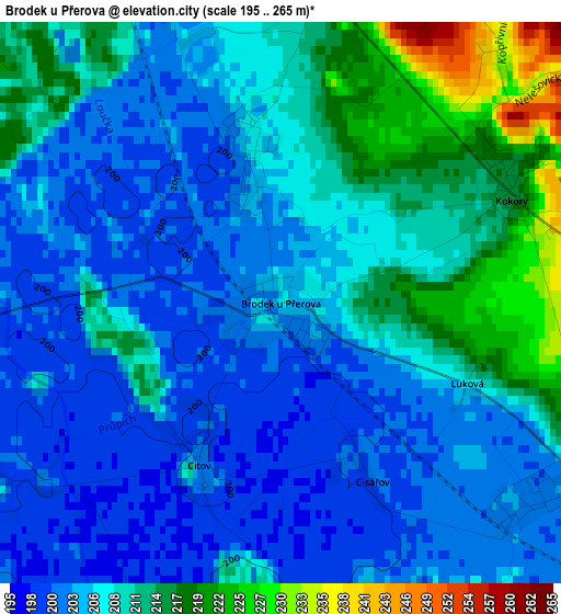 Brodek u Přerova elevation map