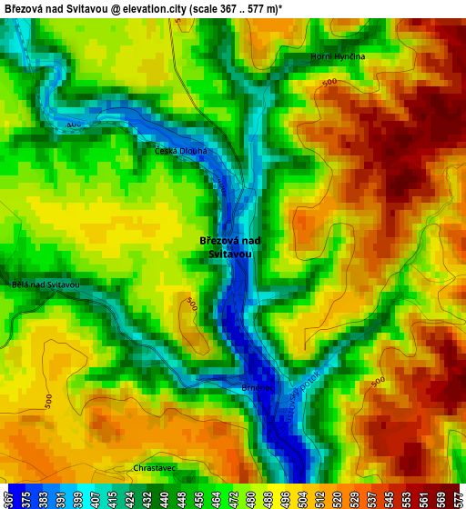 Březová nad Svitavou elevation map