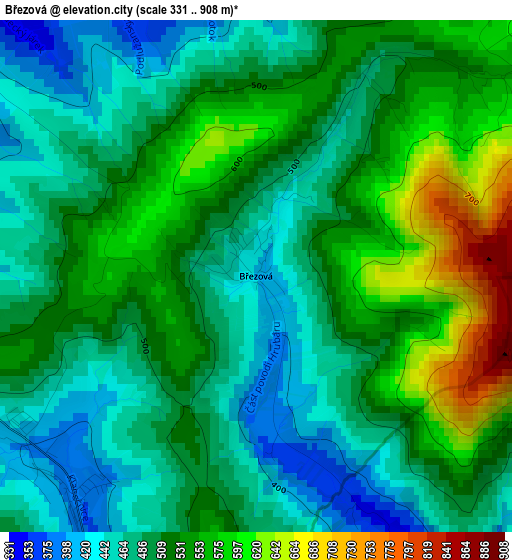 Březová elevation map