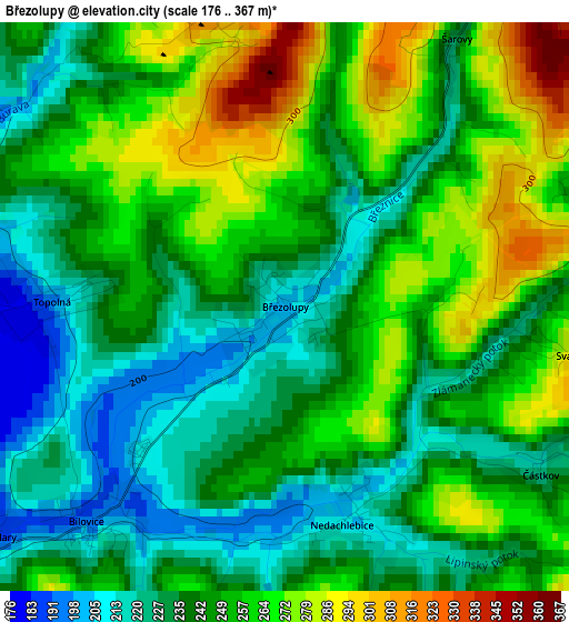 Březolupy elevation map