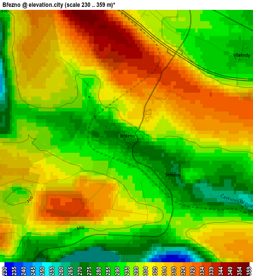 Březno elevation map