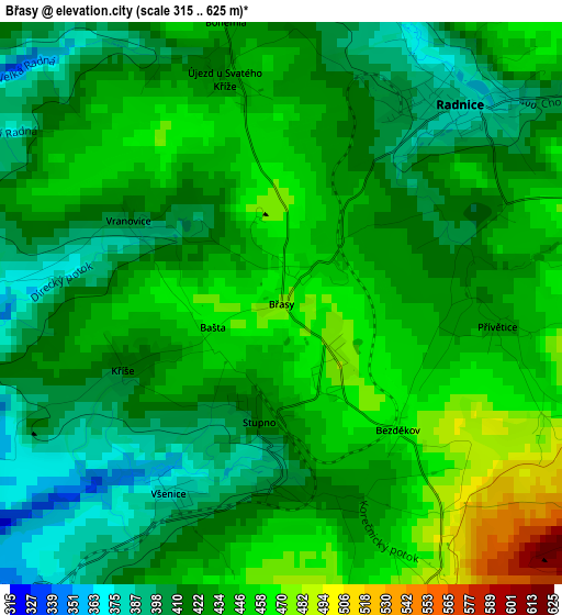 Břasy elevation map