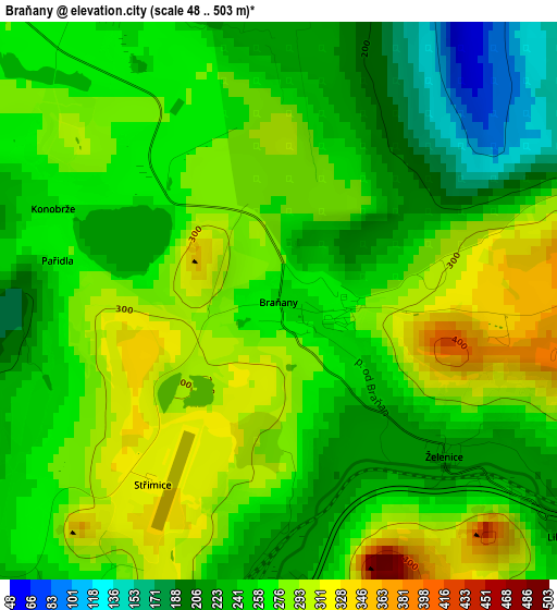 Braňany elevation map