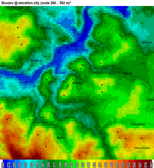 Bouzov elevation map