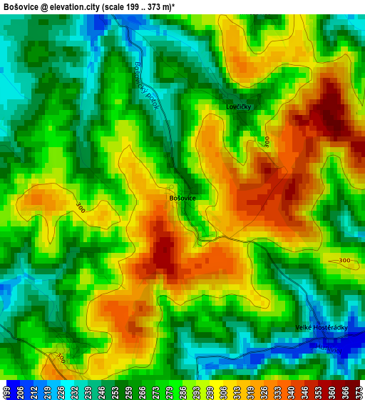 Bošovice elevation map