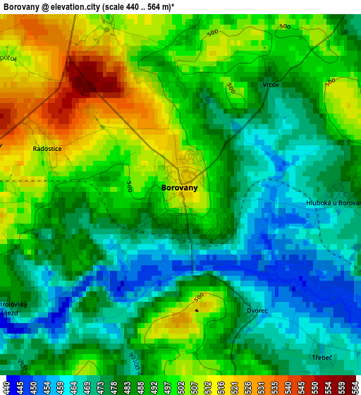 Borovany elevation map