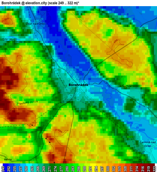 Borohrádek elevation map