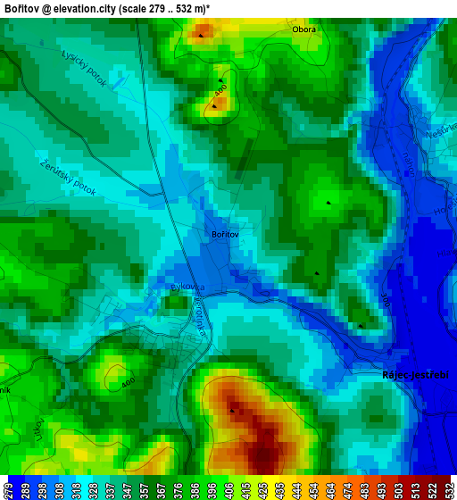 Bořitov elevation map