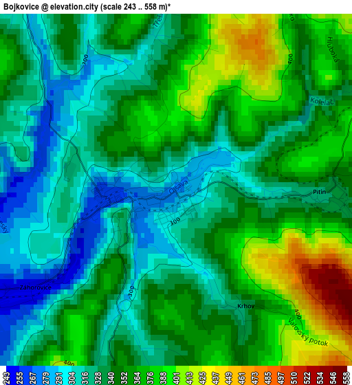 Bojkovice elevation map