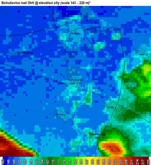 Bohušovice nad Ohří elevation map