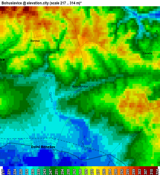 Bohuslavice elevation map