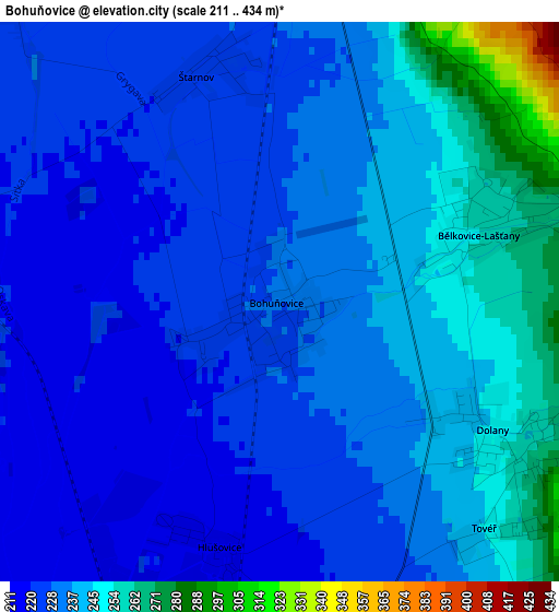 Bohuňovice elevation map