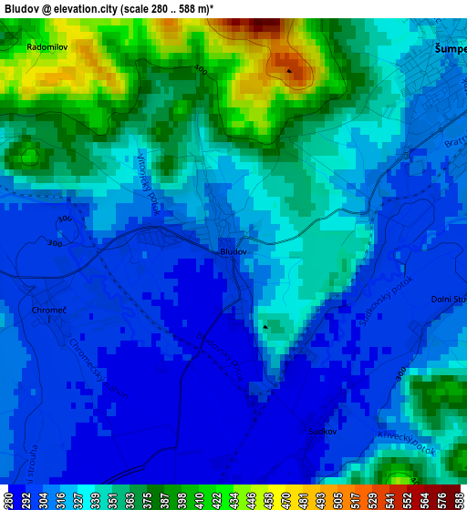 Bludov elevation map