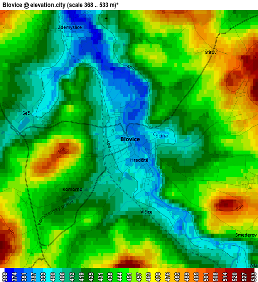 Blovice elevation map