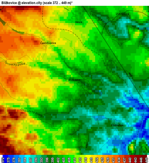 Blížkovice elevation map