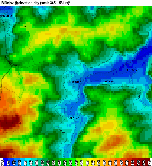 Blížejov elevation map