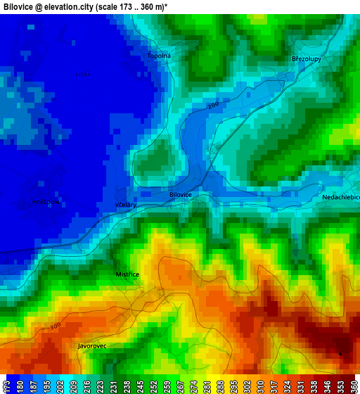 Bílovice elevation map