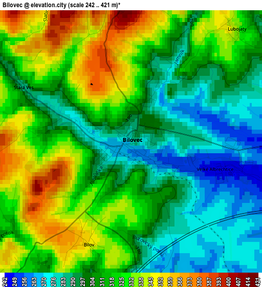 Bílovec elevation map