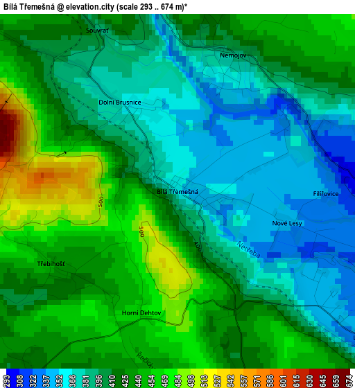 Bílá Třemešná elevation map