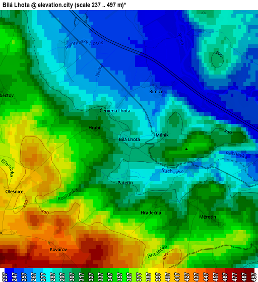 Bílá Lhota elevation map