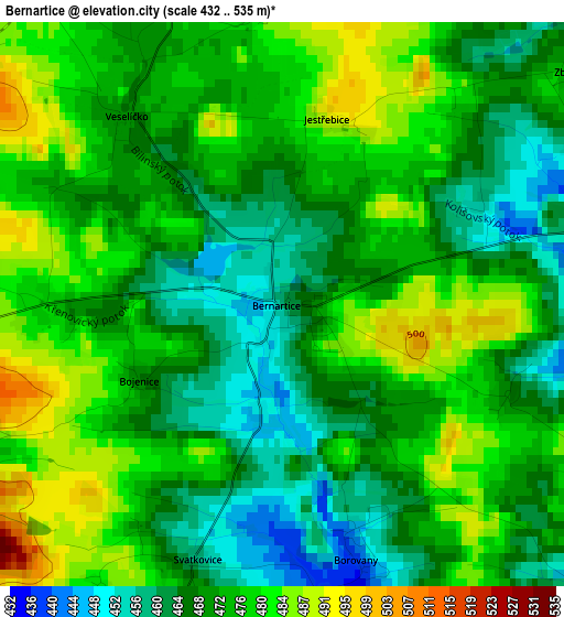 Bernartice elevation map