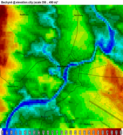 Bechyně elevation map