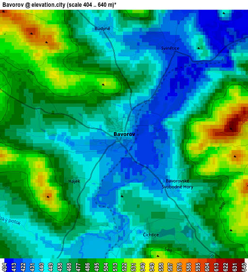 Bavorov elevation map