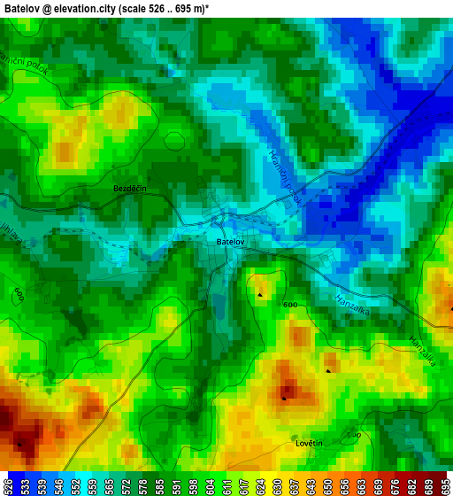 Batelov elevation map