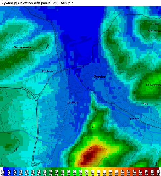 Żywiec elevation map