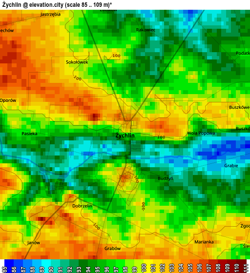 Żychlin elevation map