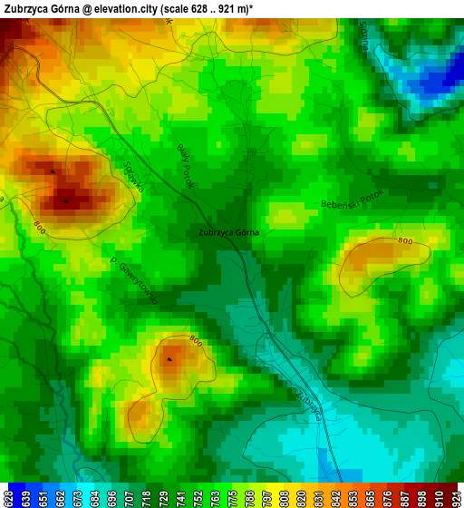 Zubrzyca Górna elevation map