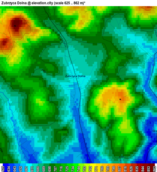 Zubrzyca Dolna elevation map